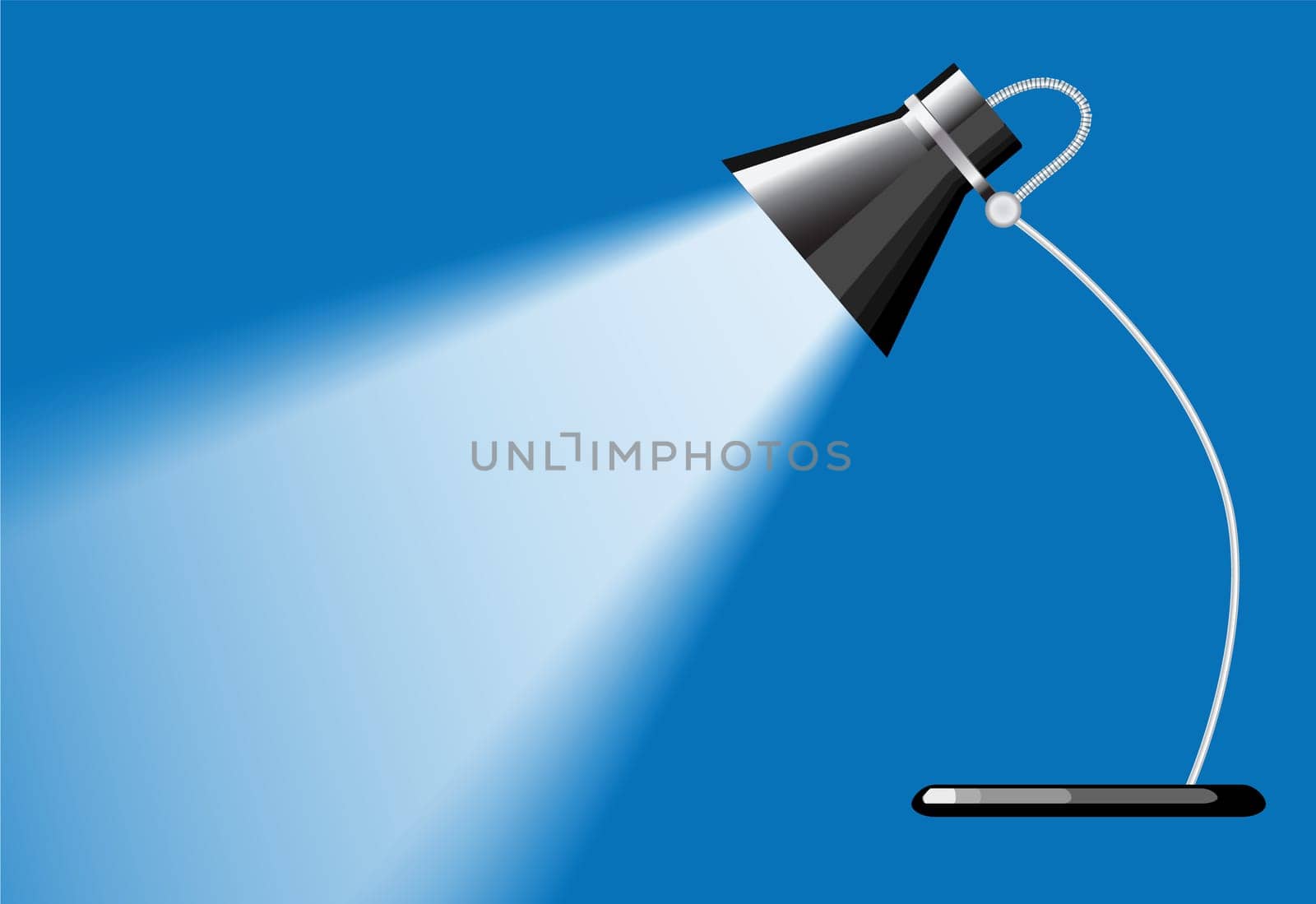 desk lamp with a blue background, with a empty space under spotlight.