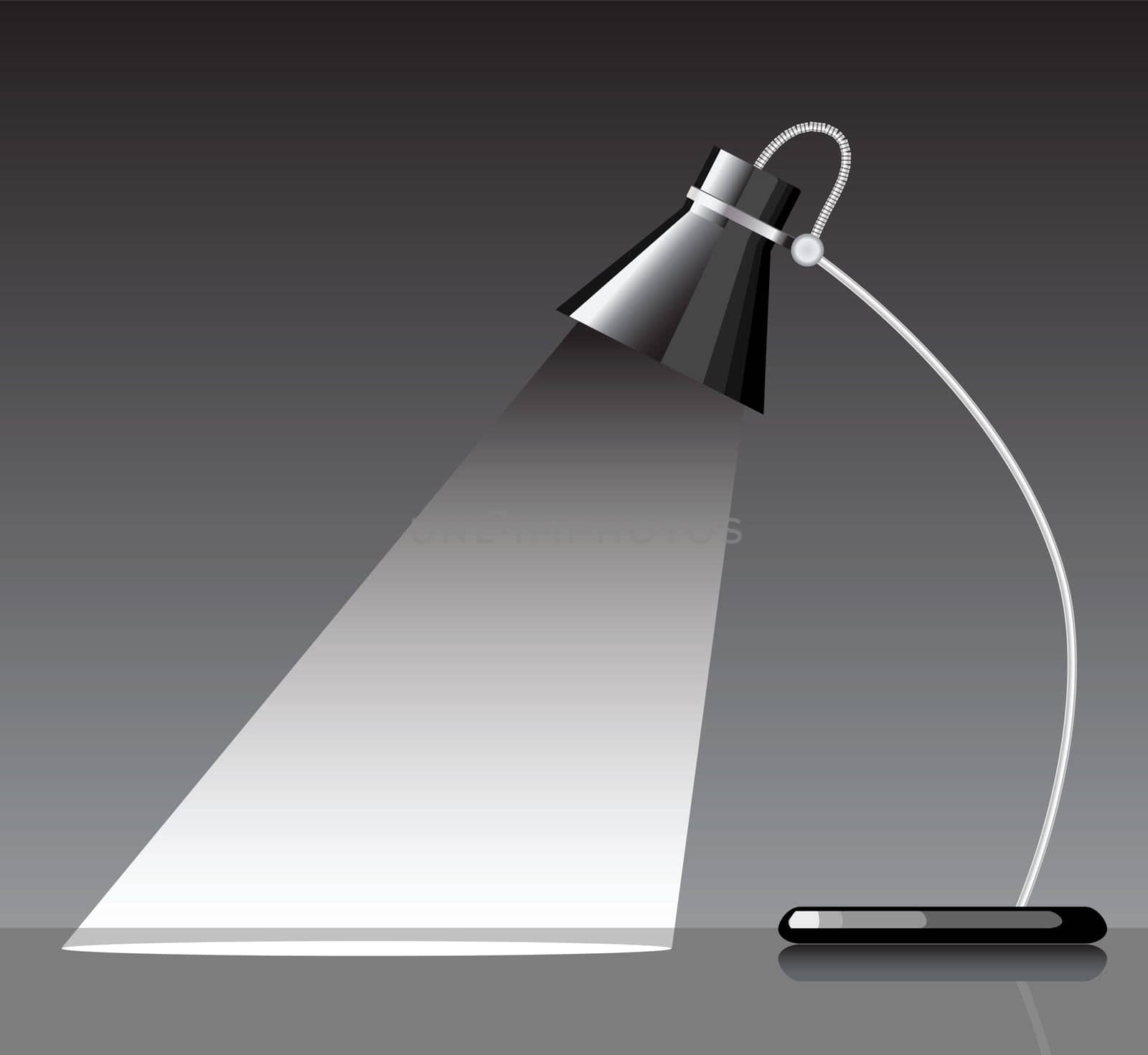 desk lamp with a black background, with a empty space under spotlight.