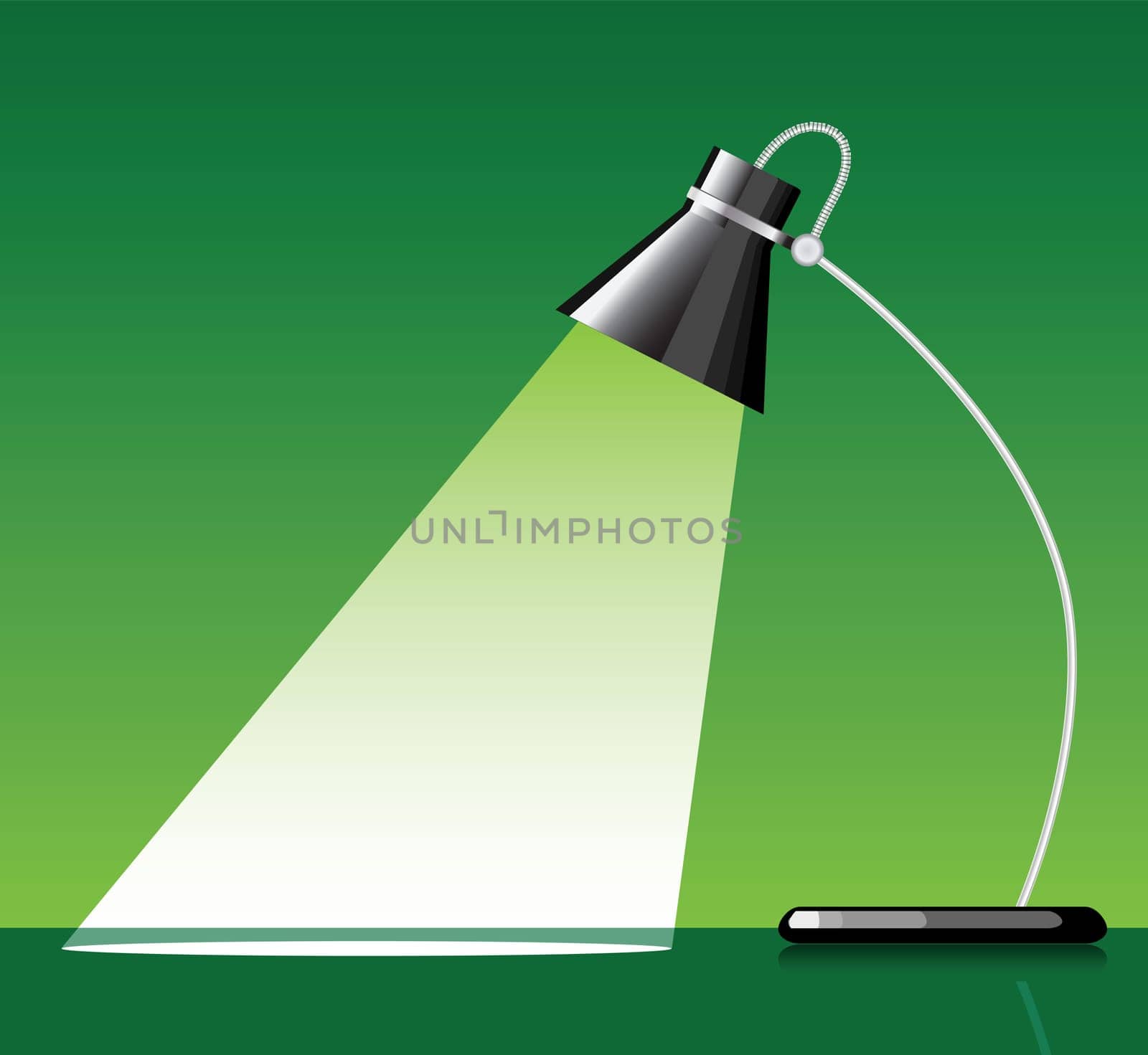 desk lamp with a green background, with a empty space under spotlight.