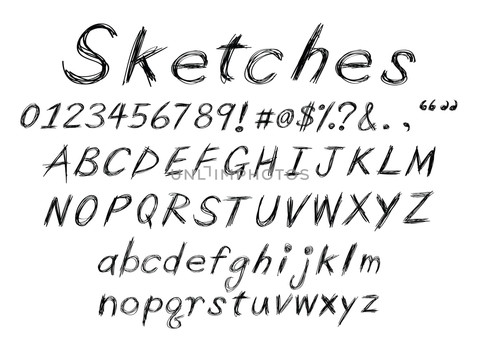 a set of sketch alphabet for design usage.