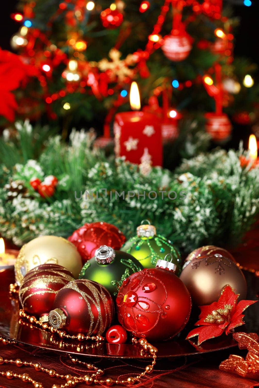 Beautiful Christmas ornaments as table decoration