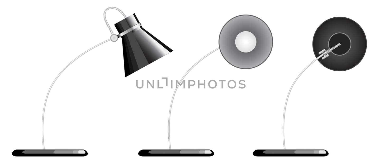 isolated desk lamp, facing different direction, down, and sideway.
