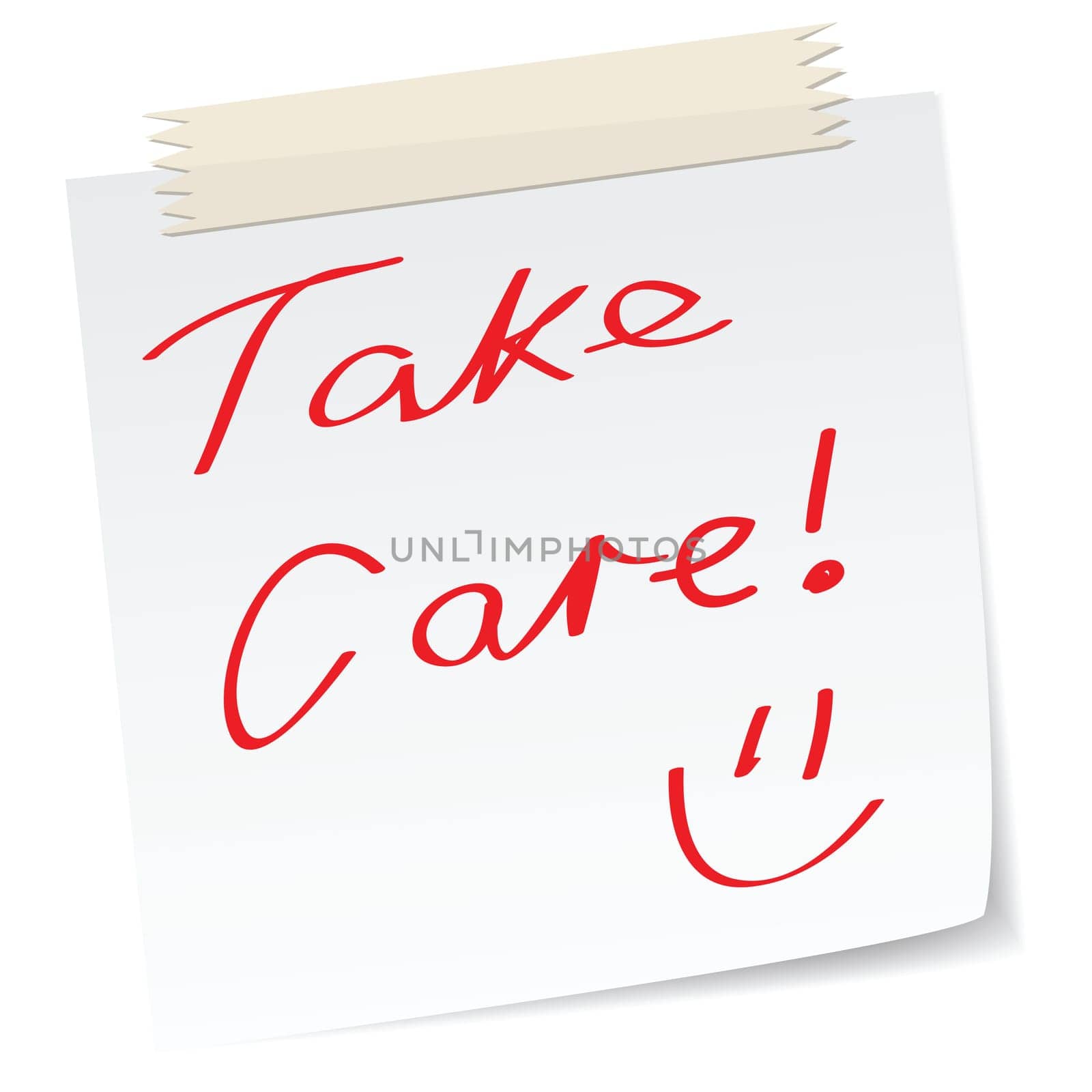 a note with handwritten message, take care, for concepts.
