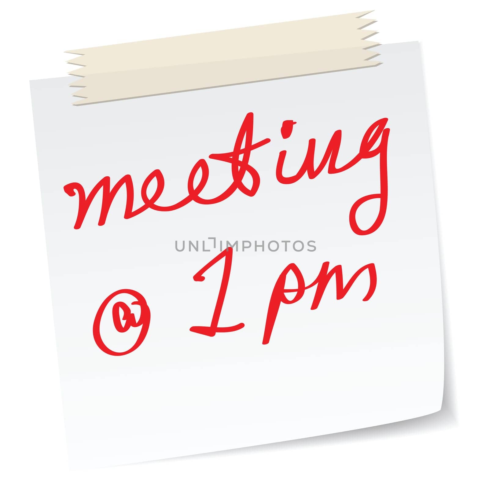 a handwritten notes with &#039 meeting at 1pm&#039  message.
