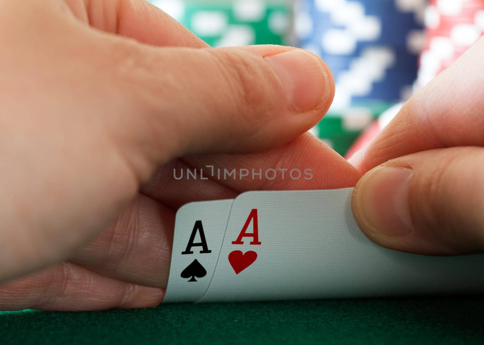 players hand, two aces