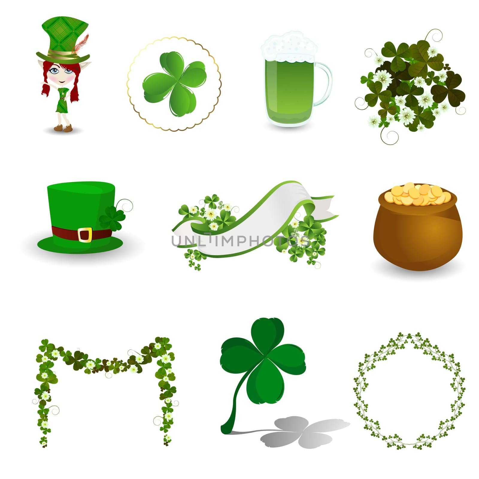 St. Patrick&#039 s Day design elements, icons on white background