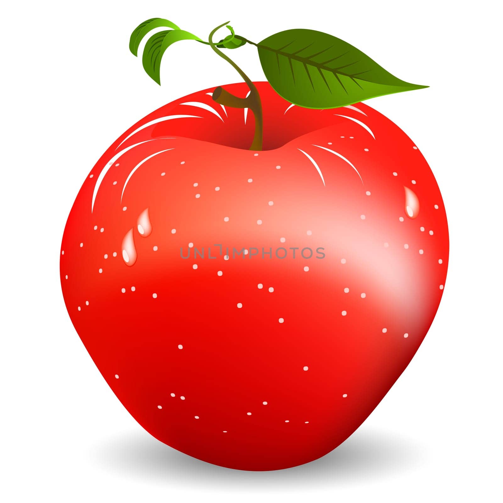 Image shows a fresh, juicy red apple over white background. Gradient mesh object.