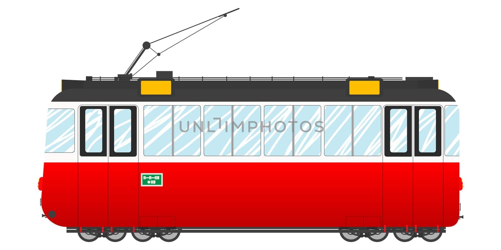 Vintage tram illustration, isolated object over white background