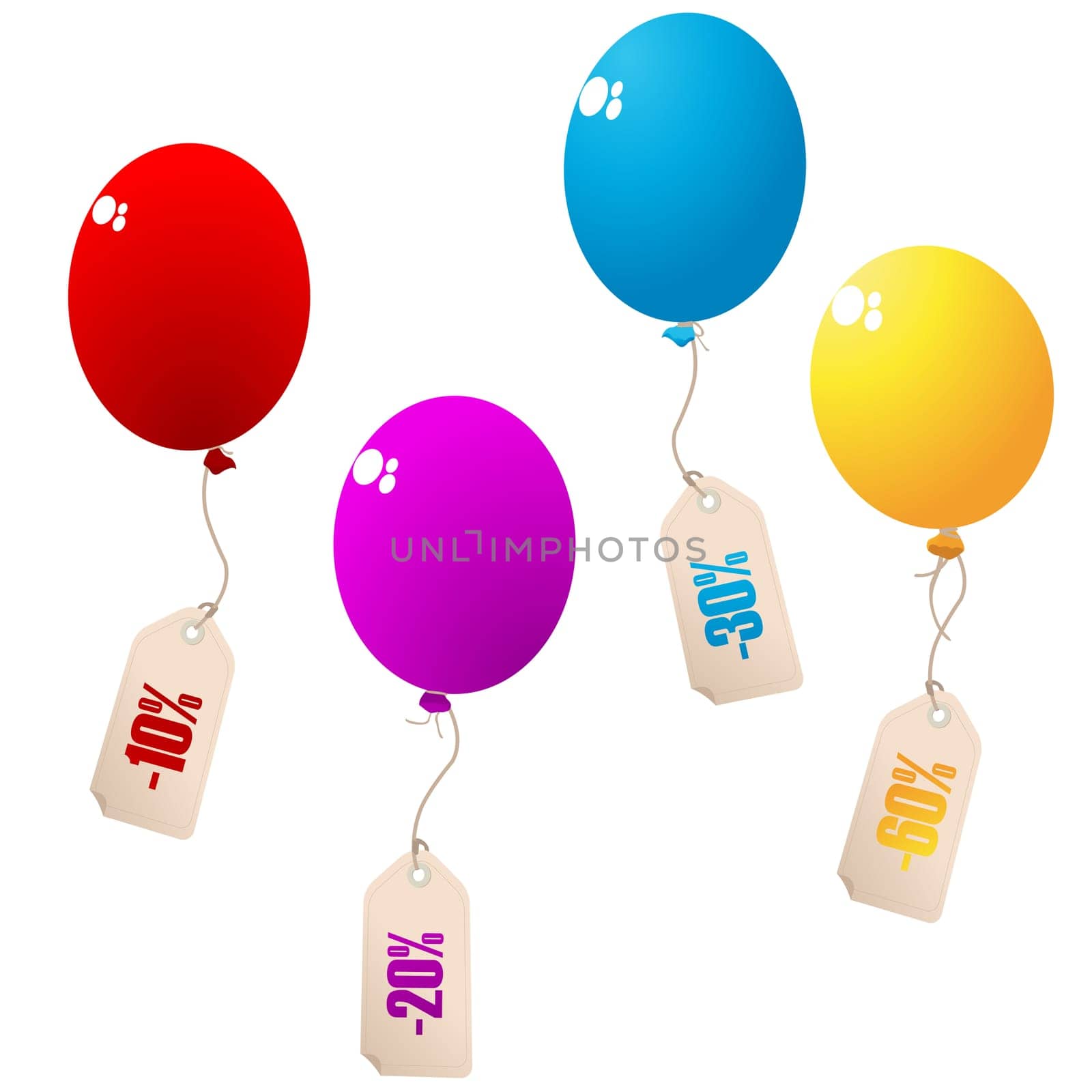Discount balloons with price tags. Isolated objects over white background