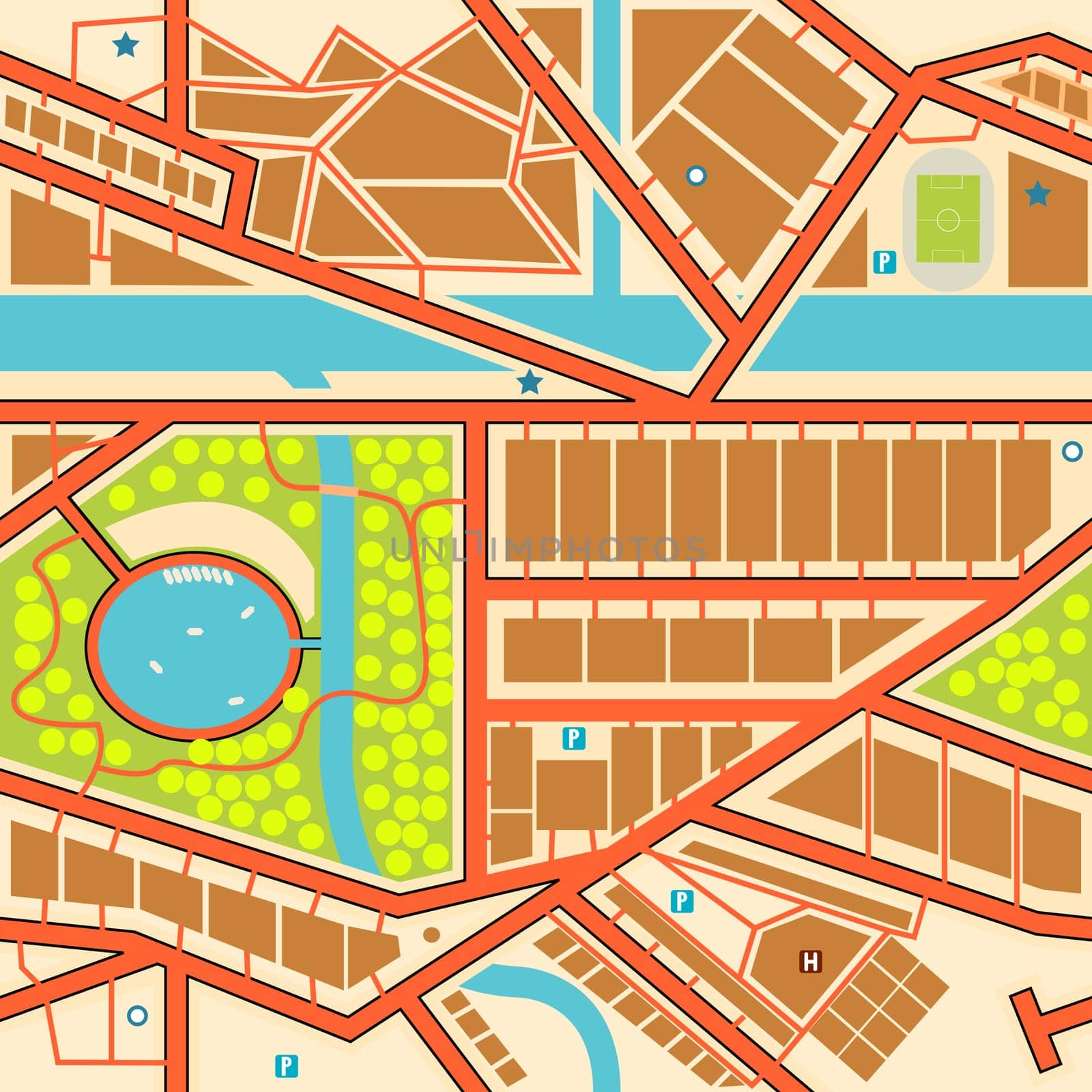 Editable seamless tile of a generic city map