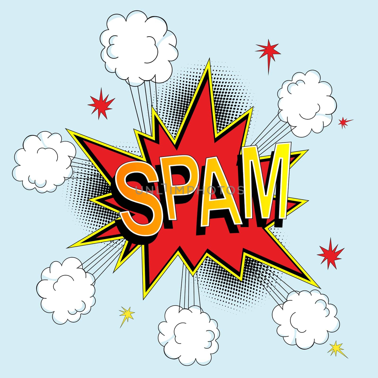 Pop art,  comic style spam icon. Abstract art. Isolated and grouped objects
