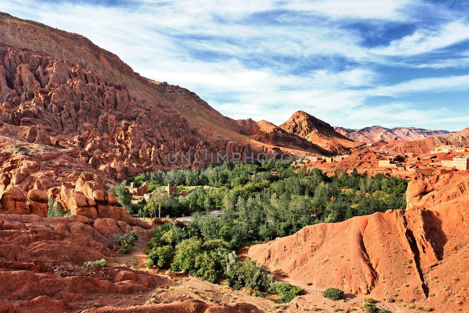Panorama of a village in Moroccan valley