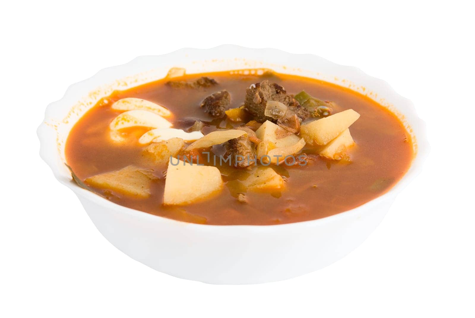 cabbage soup in white isolated on white background