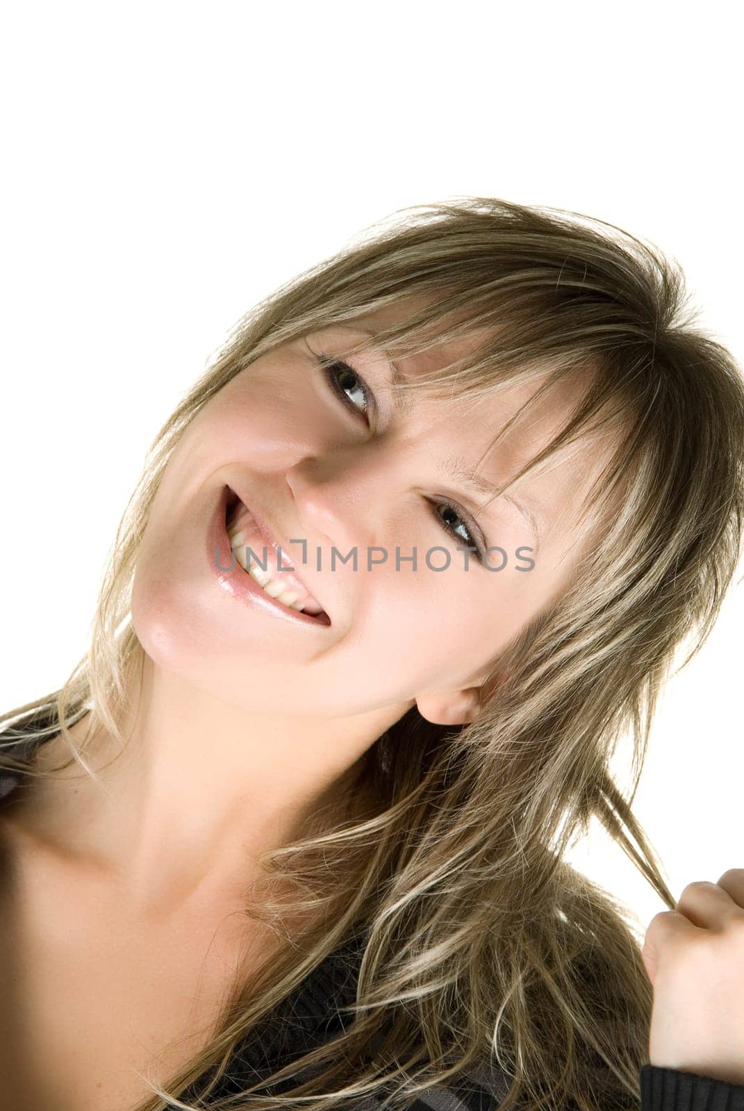 Pretty laughing woman isolated on white