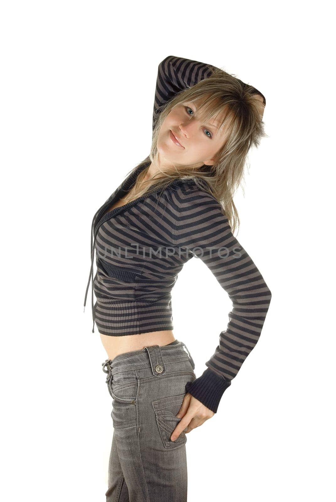 beautiful blond woman on white
