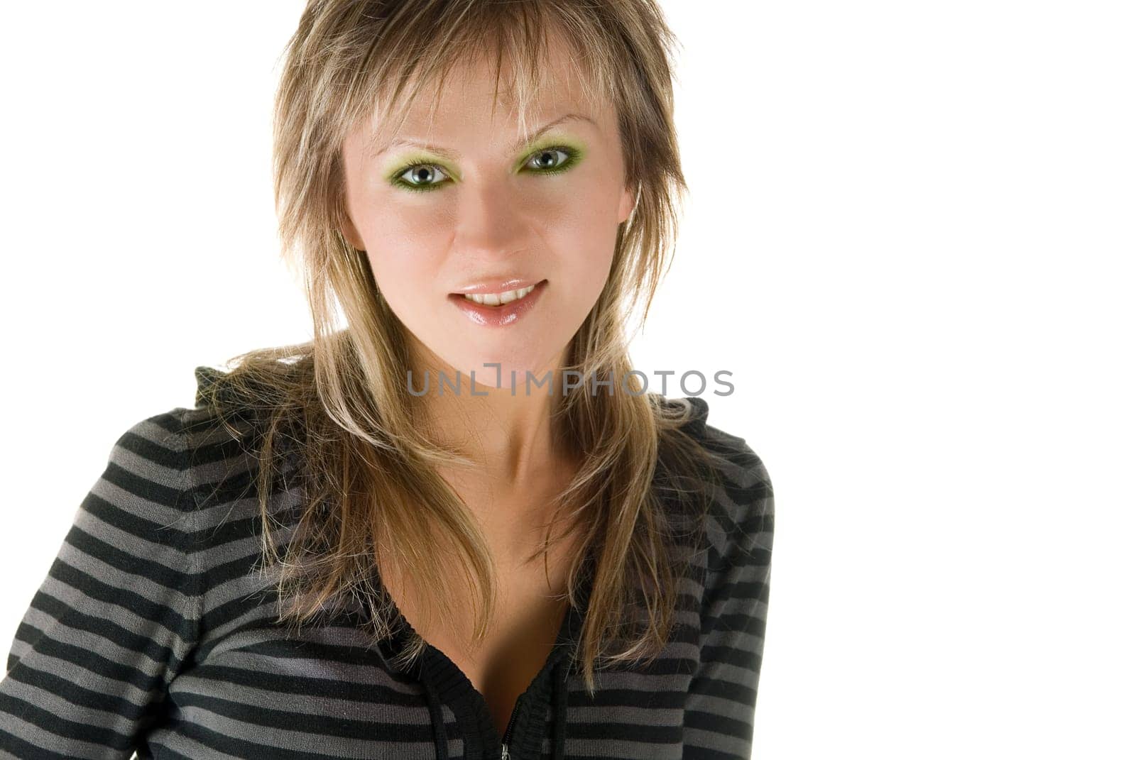 Portrait of a happy young woman smiling isolated on white background