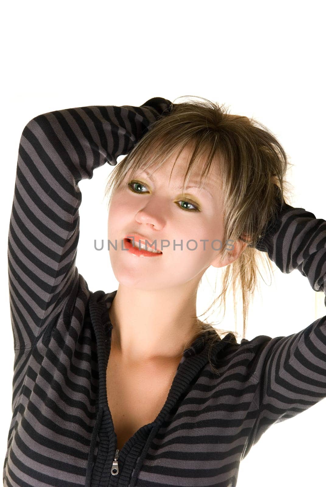 Pretty caucasian european model woman on white background