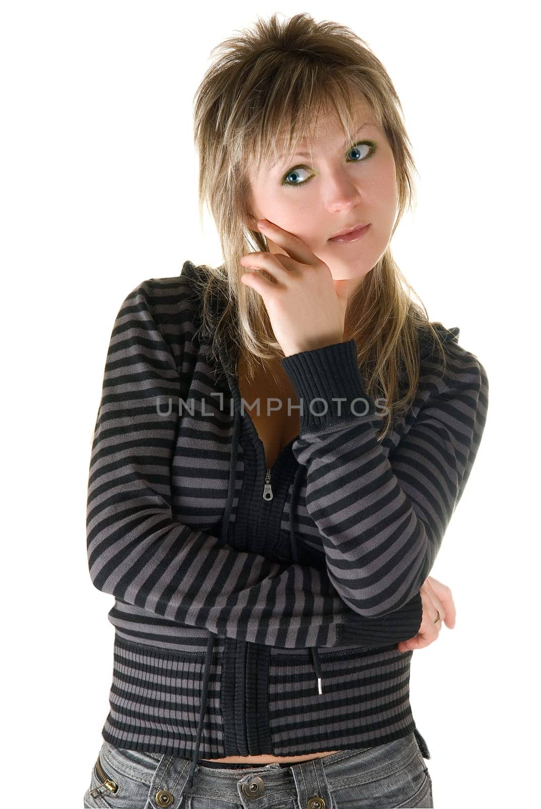 beauty thinking woman isolated on white background