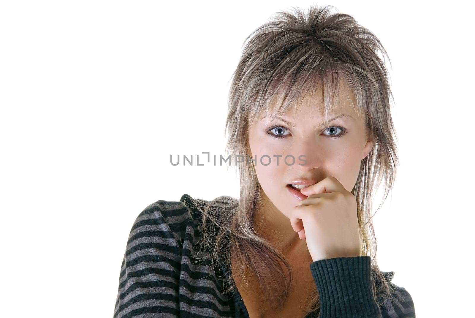 beauty blond woman on white background