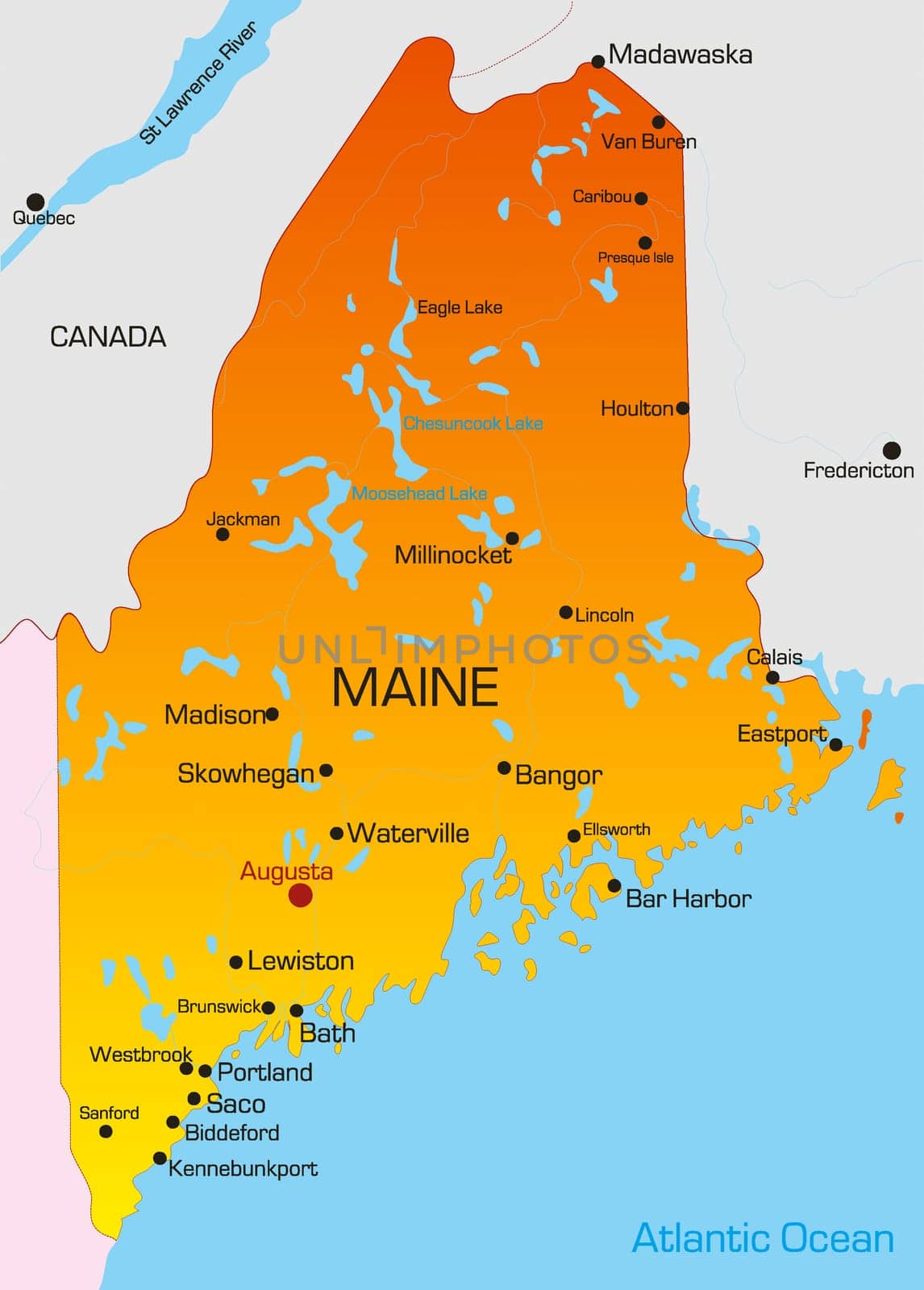 Vector color map of Maine state. Usa