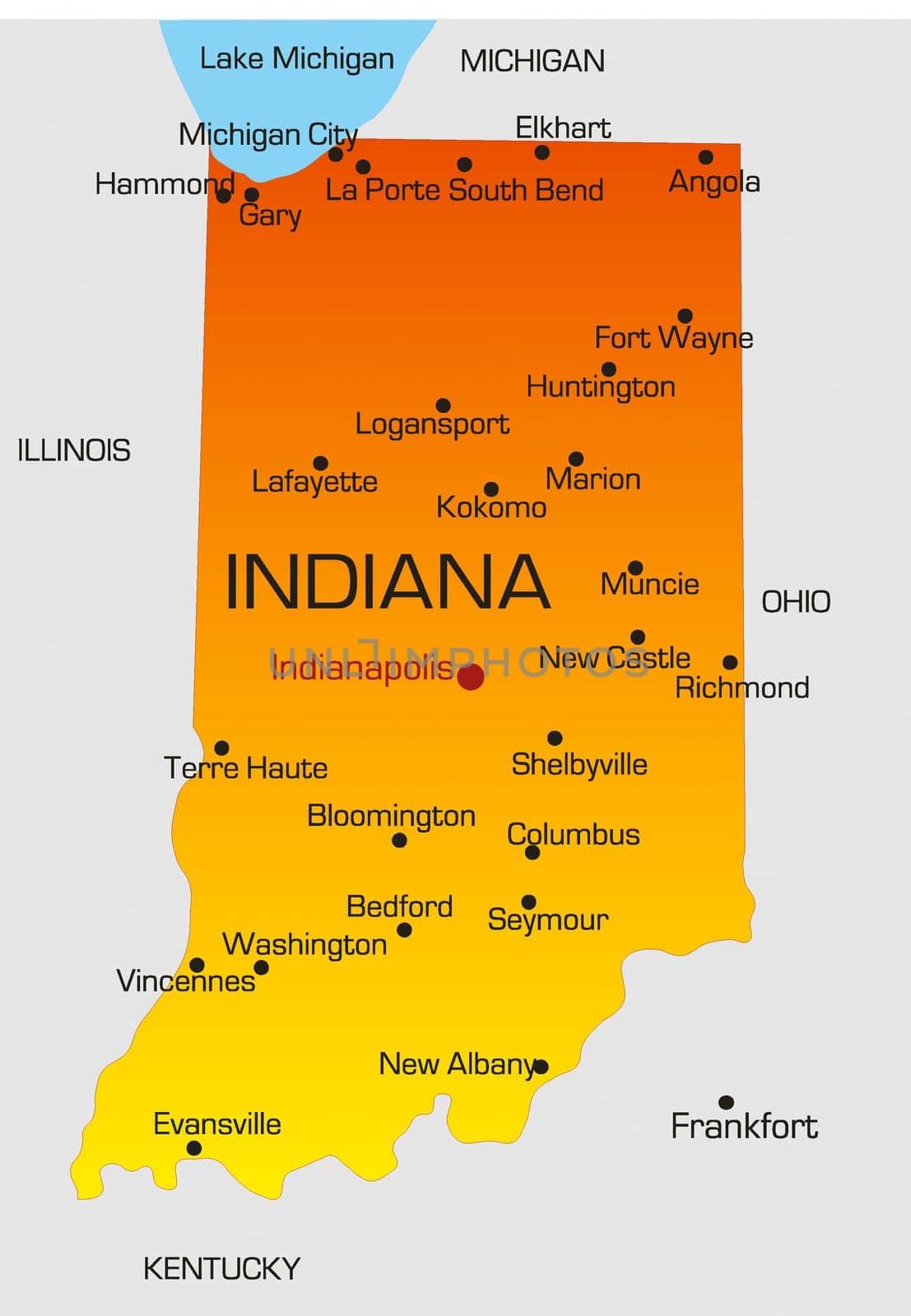 Vector color map of Indiana state. Usa