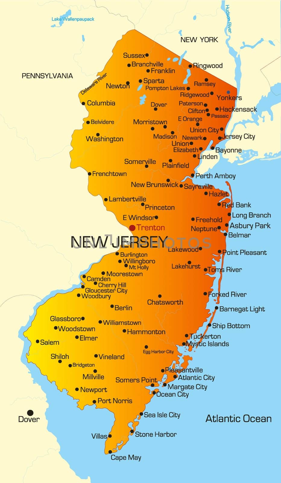Vector color map of New Jersey state. Usa