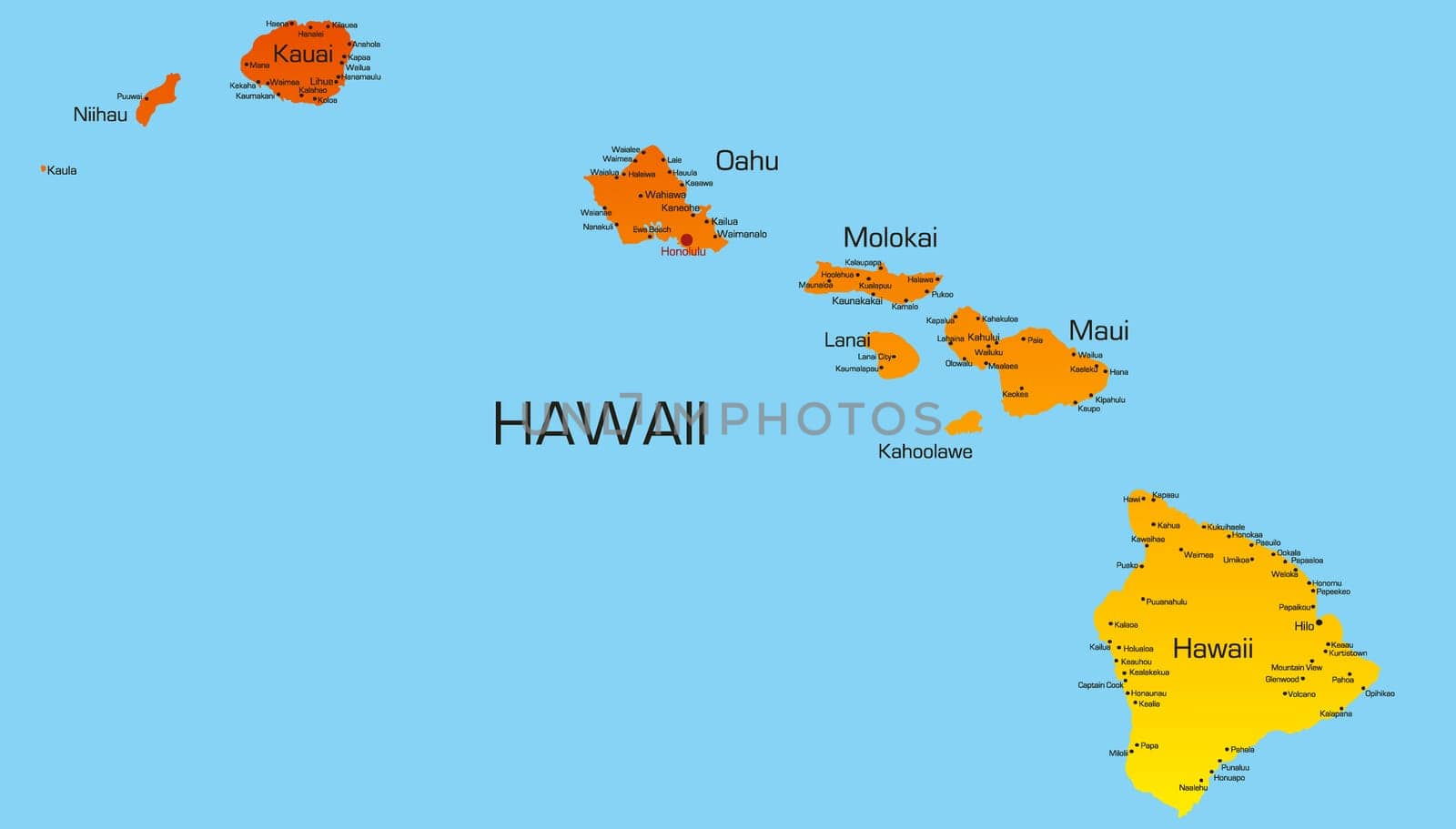 Vector color map of hawaii state. Usa