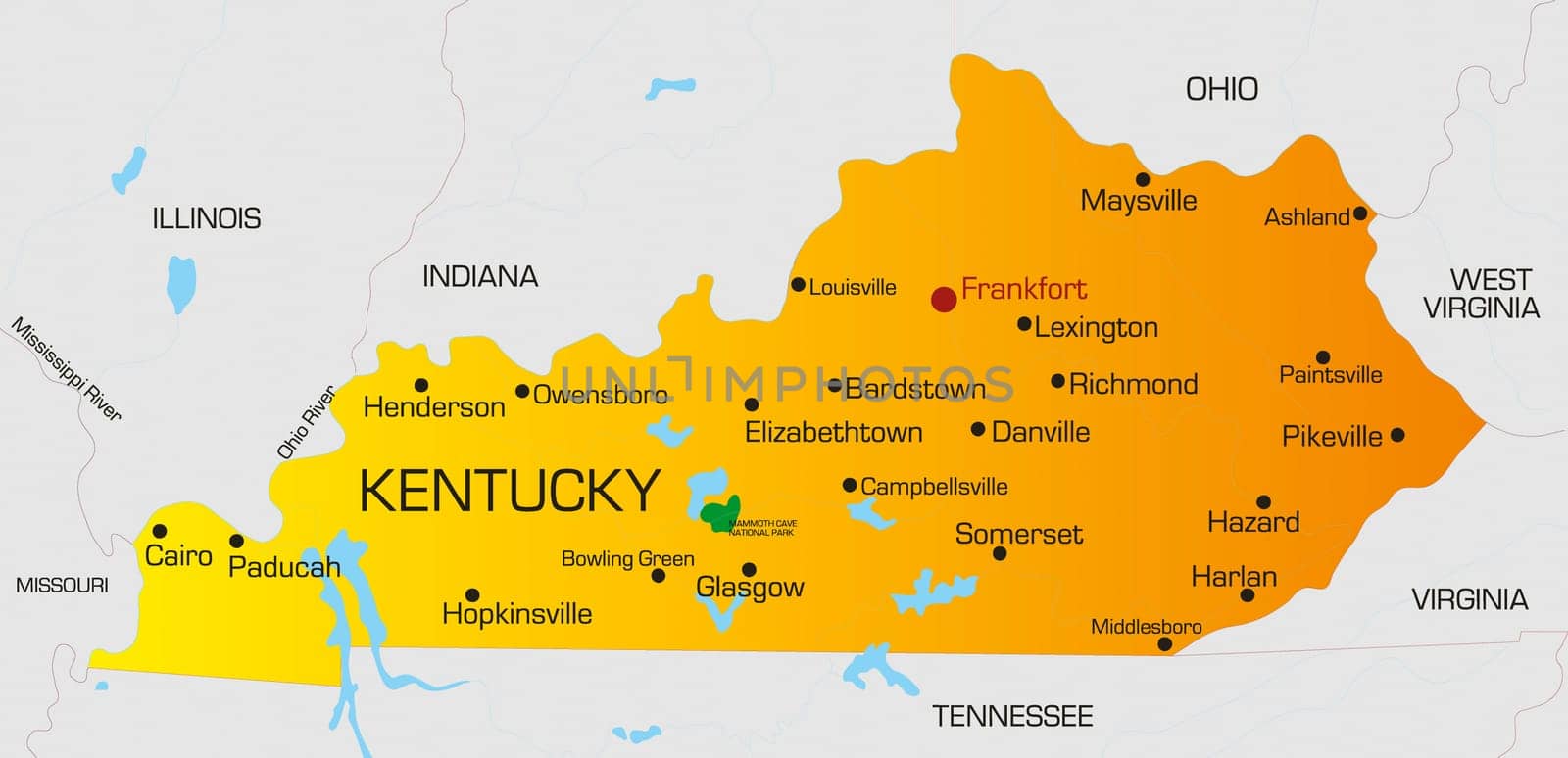 Vector color map of Kentucky state. Usa