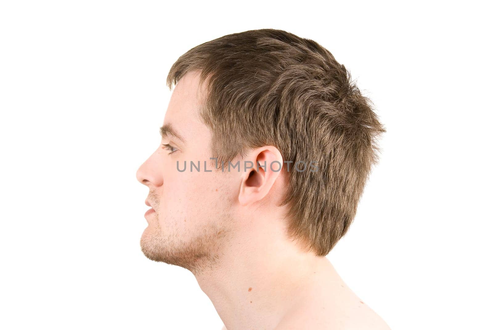 man profile portrait isolated on white