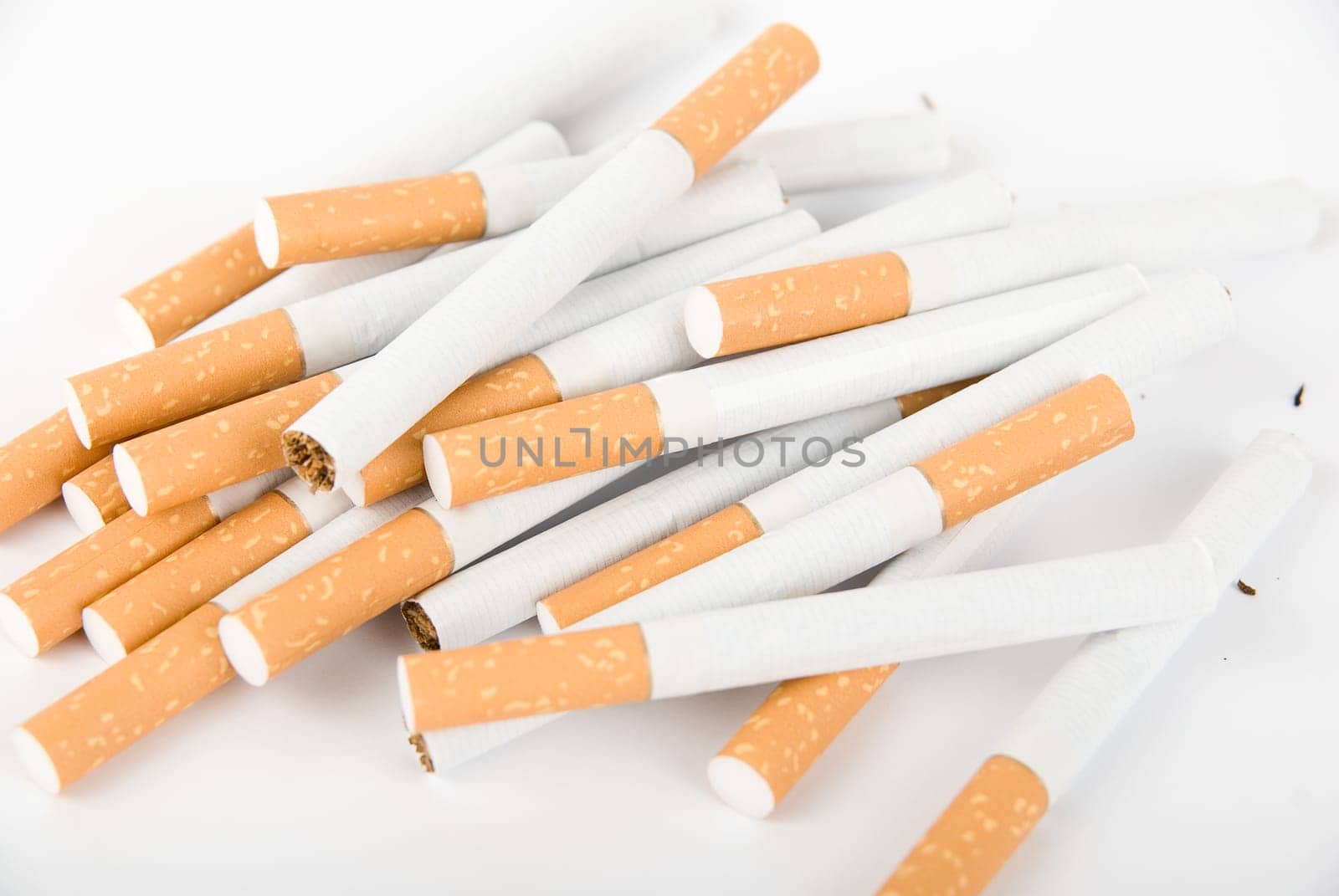 group cigarettes closeup isolated on white background