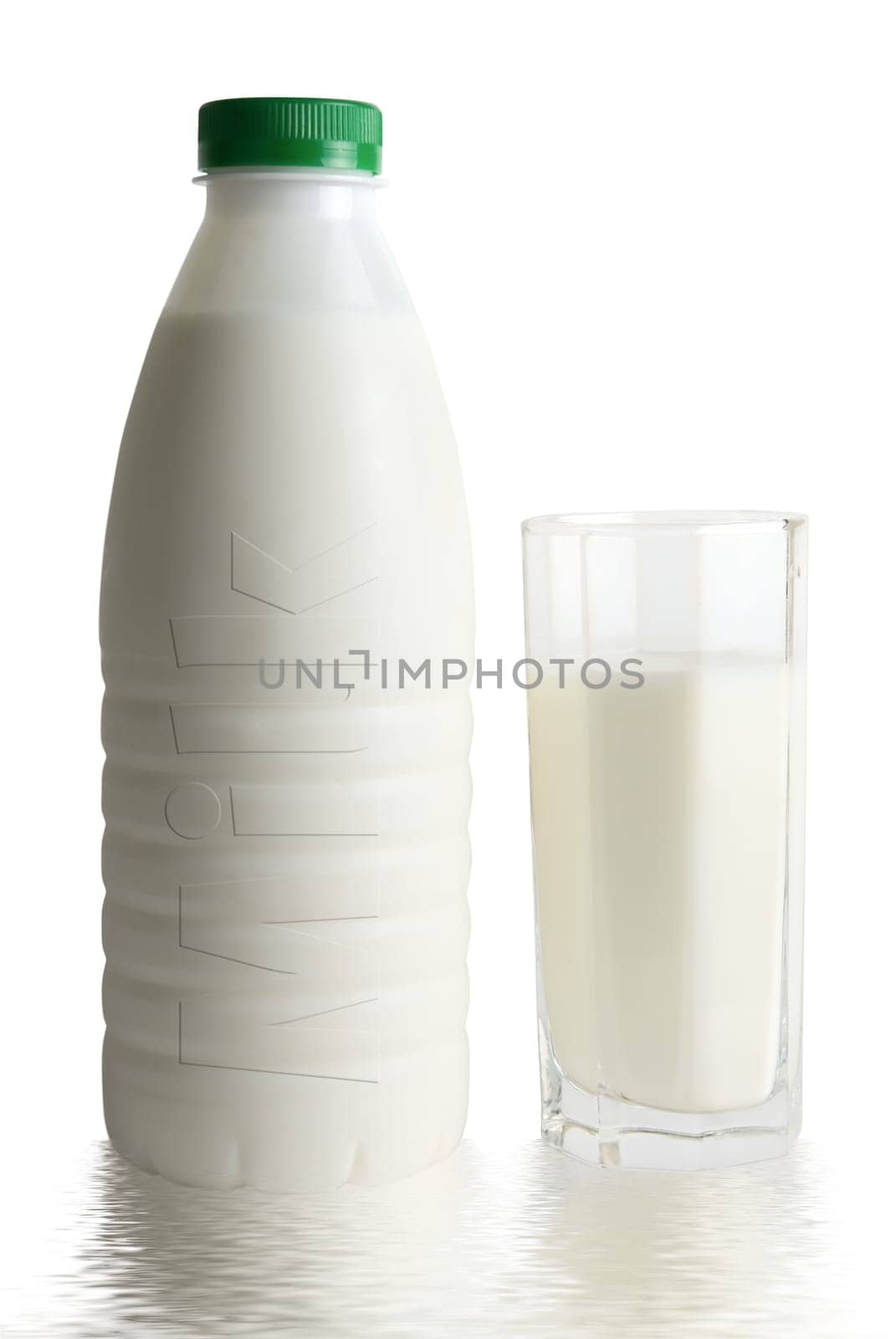 fresh bottle of milk with reflection isolated over white background