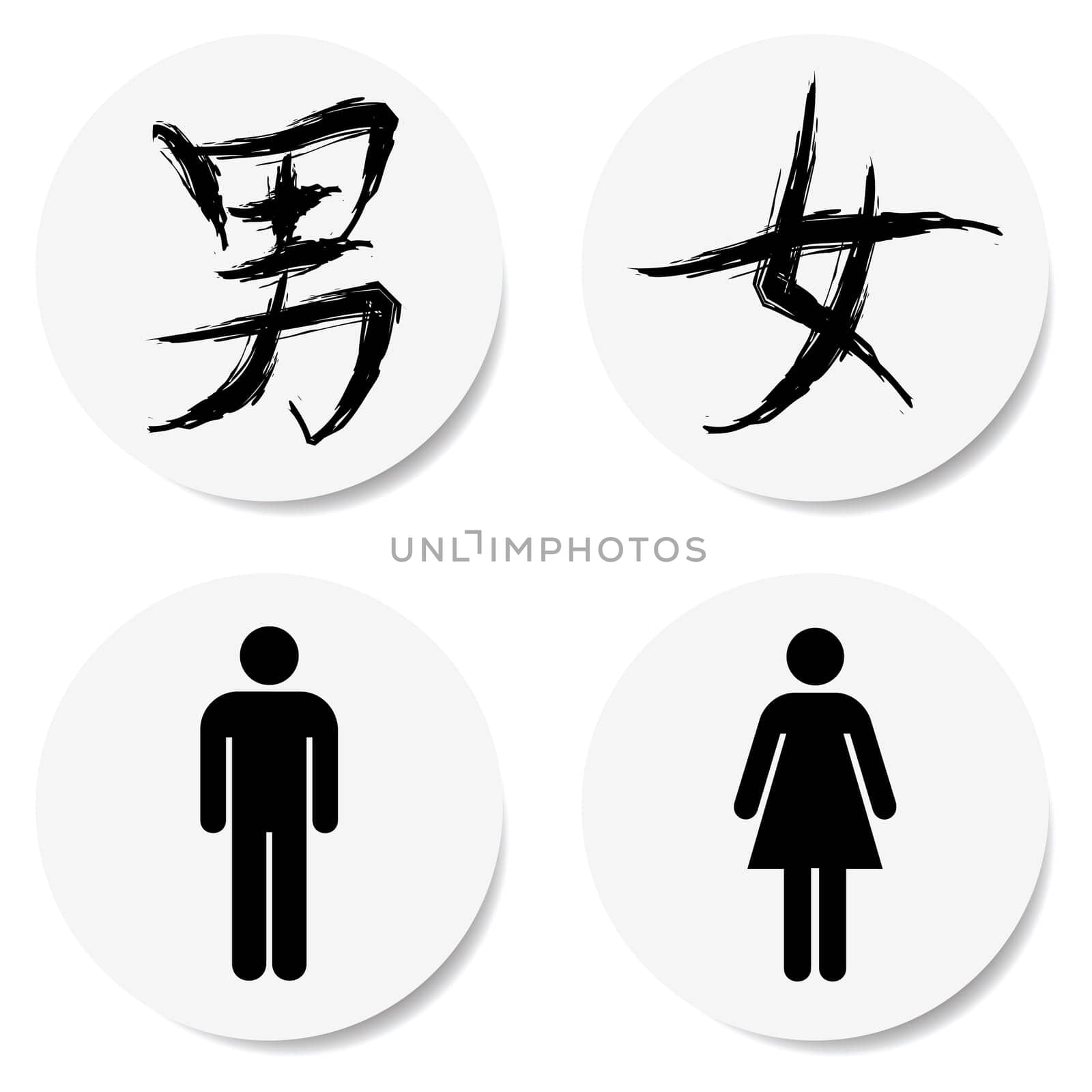 toilet sign with chinese character, in sticker form.