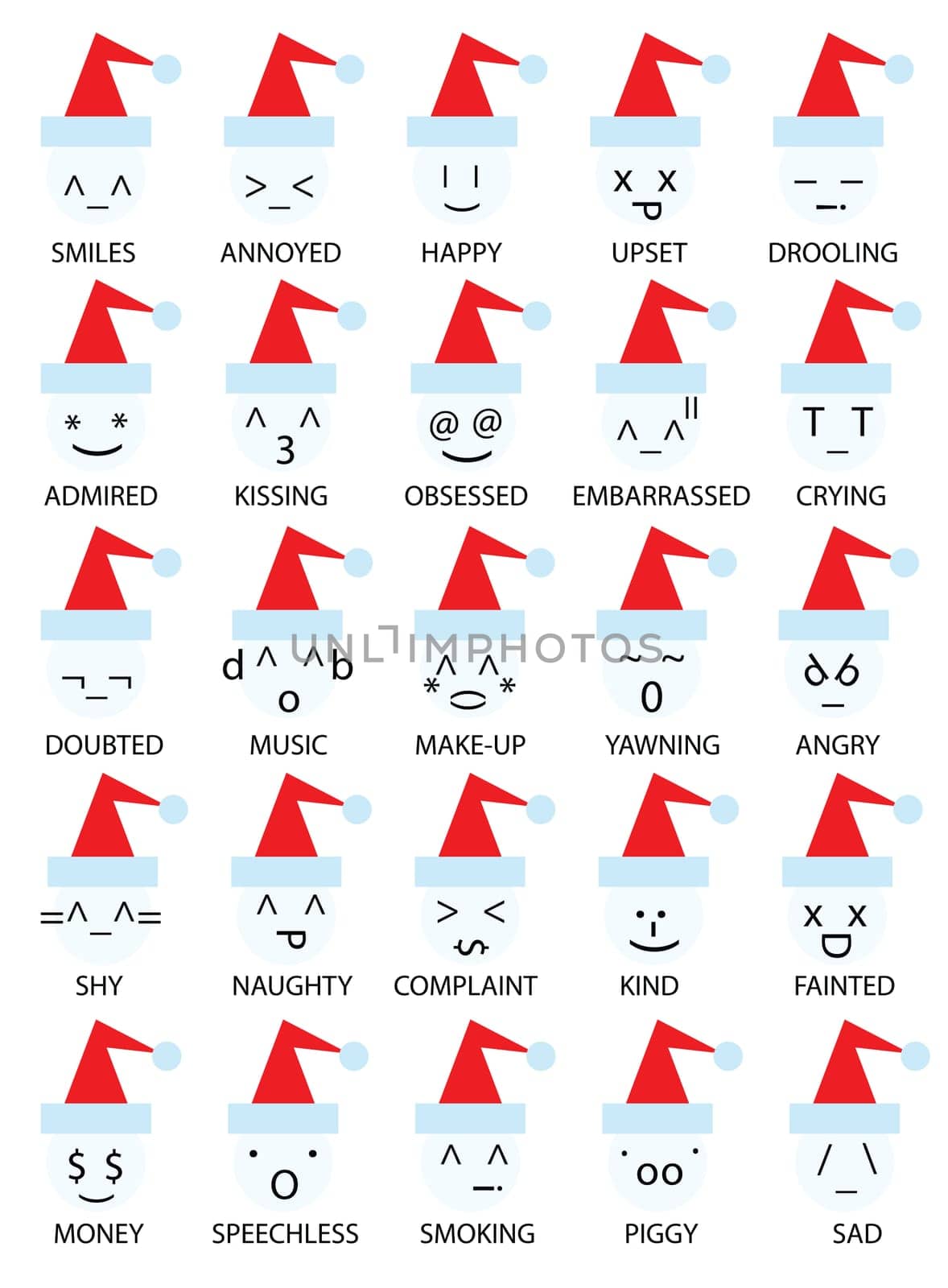 a set of christmas emoticons illustrations, snowman with many expressions.