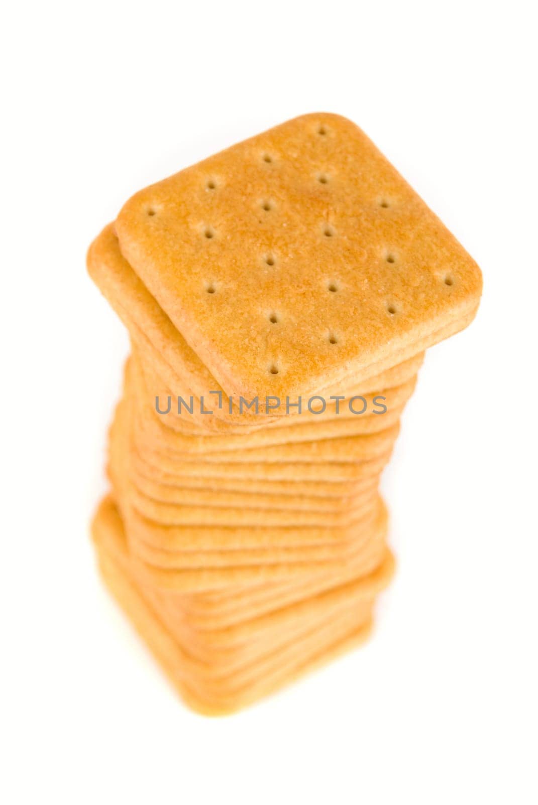Stack of crackers isolated on white background