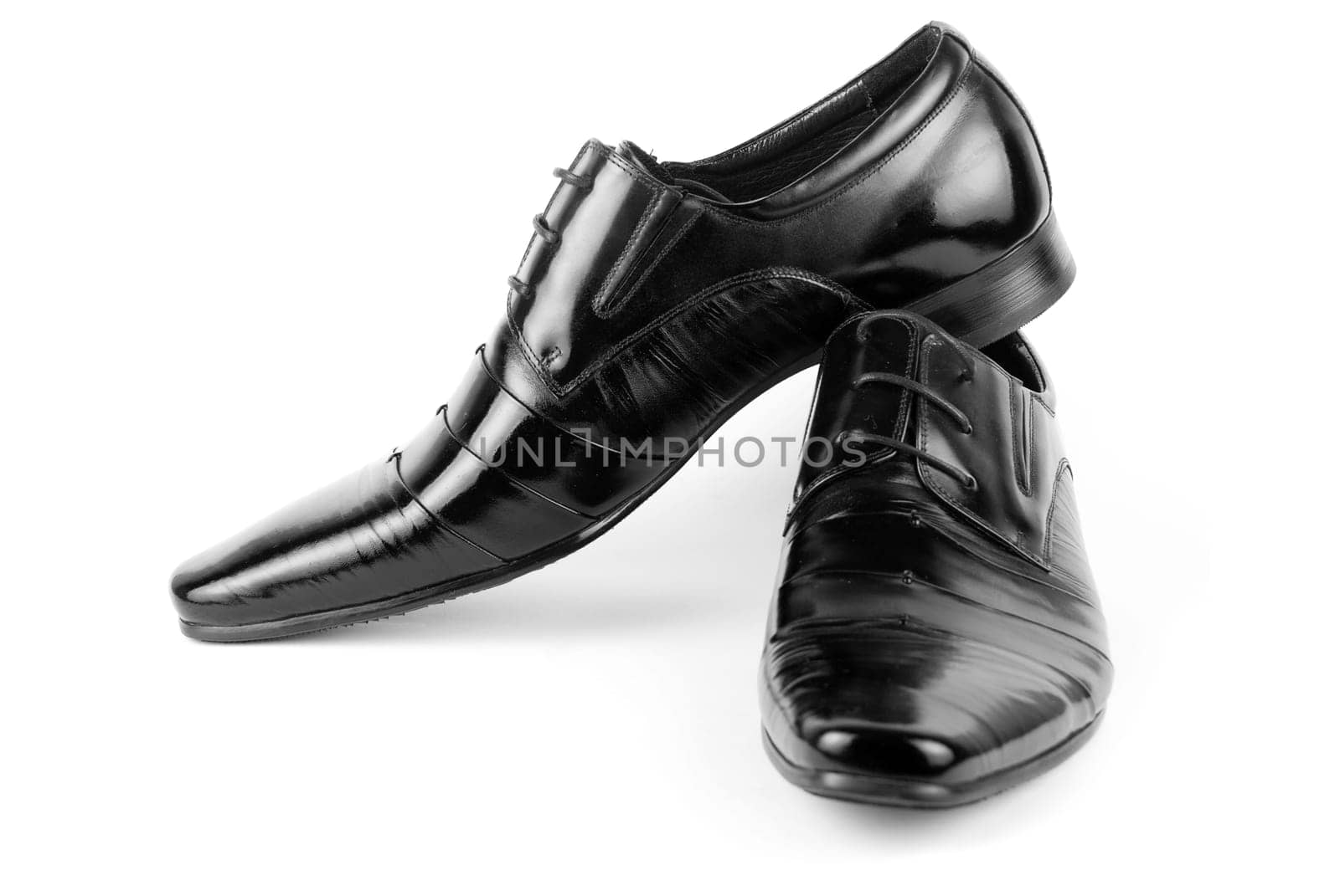 Men&#039 s black leather dress shoes isolated on white