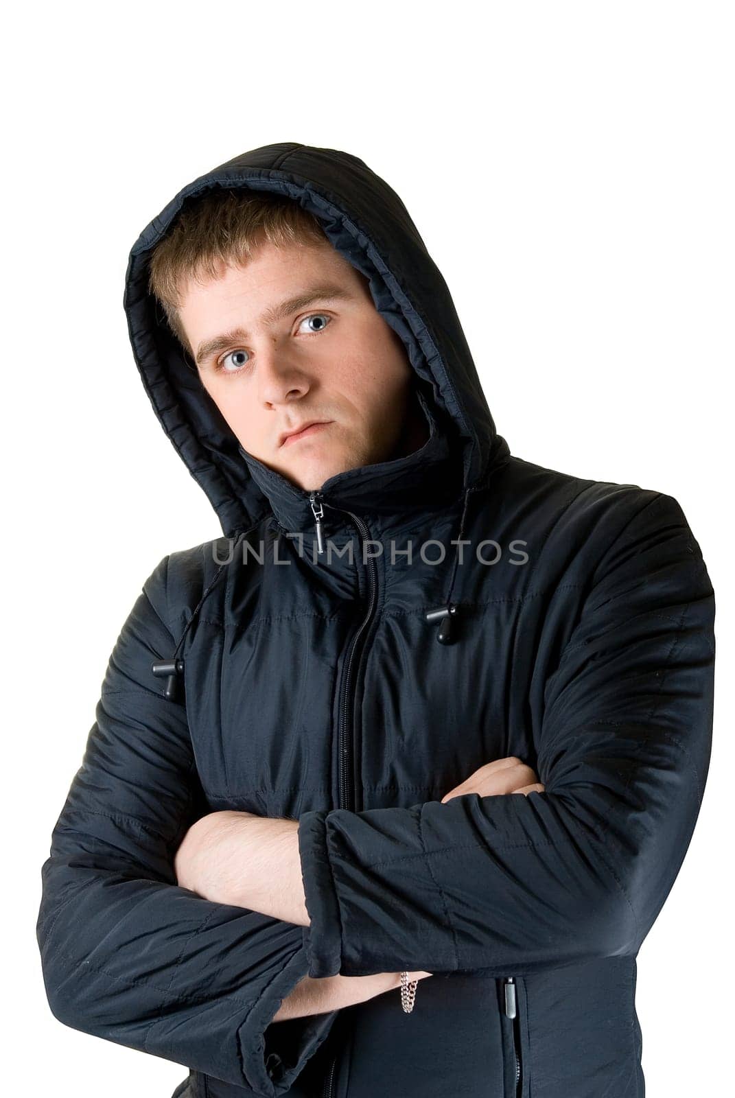 portrat of man in winter jacket isolated on white
