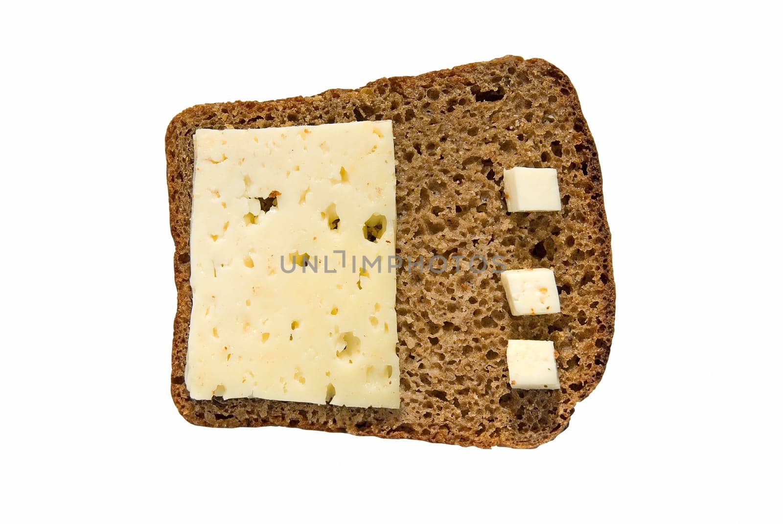 Rye bread with cheese isolated on white background
