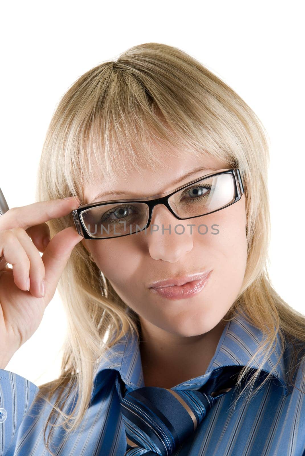 Beauty Blond Business woman with glasses looking to camera