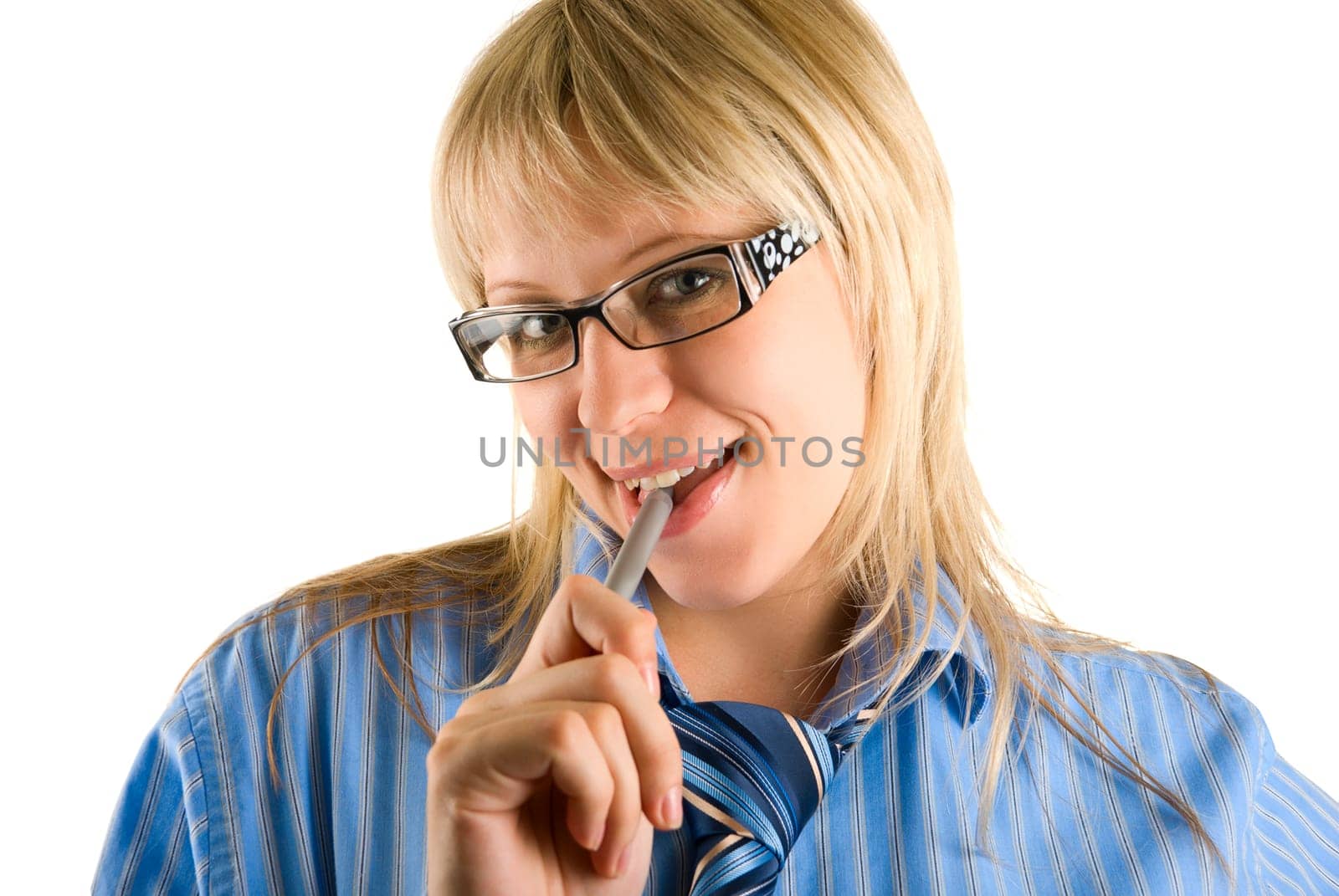Young office woman isolated on the white background