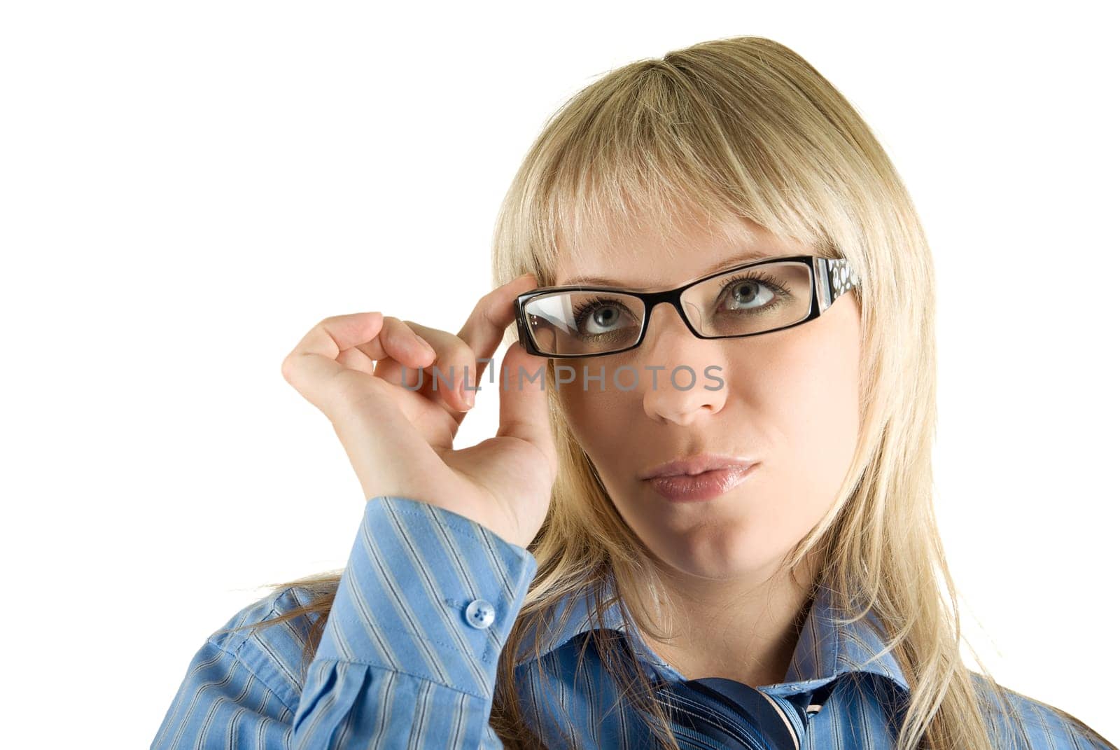 Beauty Blond Business woman with glasses isolated on white