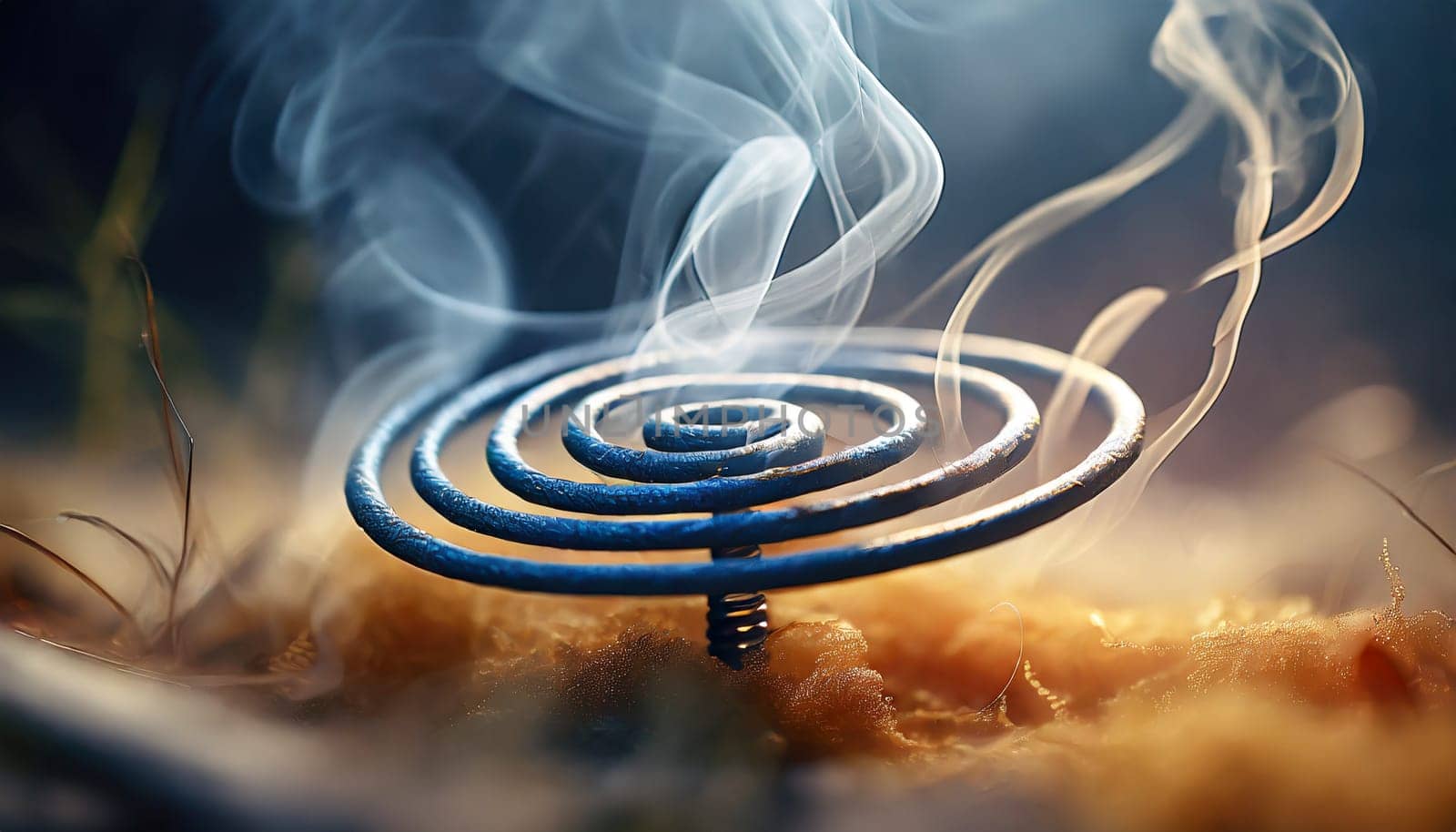 spiral coil smoking pyrethrum insecticide mosquito warning sign breeding area at sunset concept generative ai art