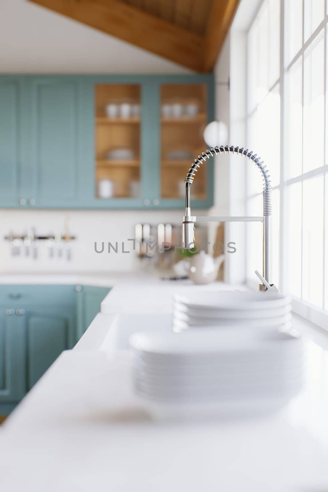 Accent on the kitchen sink with faucet in the kitchen. by N_Design