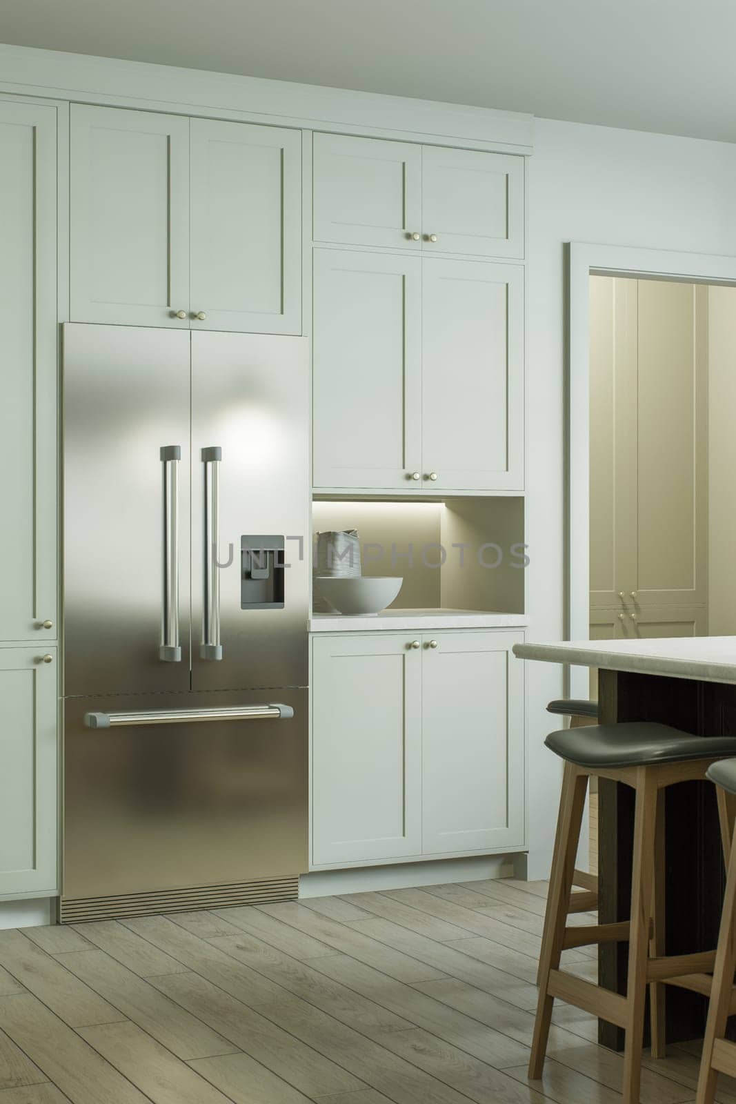 Focus on the large two-door refrigerator in the kitchen. by N_Design