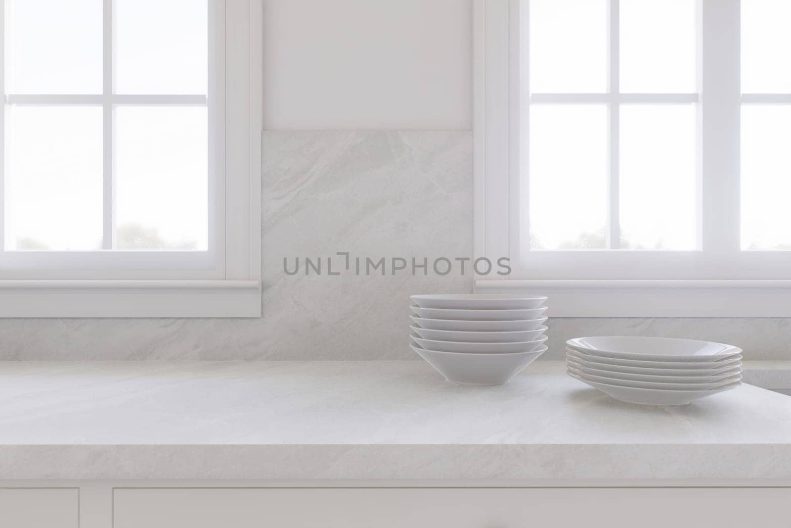 Kitchen white countertop with window and utensils. by N_Design