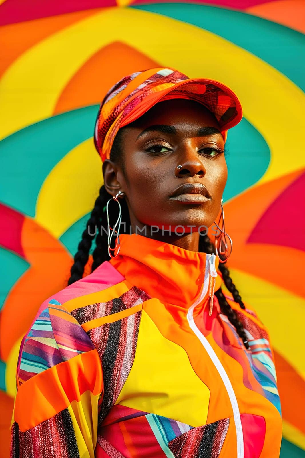 Portrait of a beautiful African American woman in a tracksuit. High quality photo