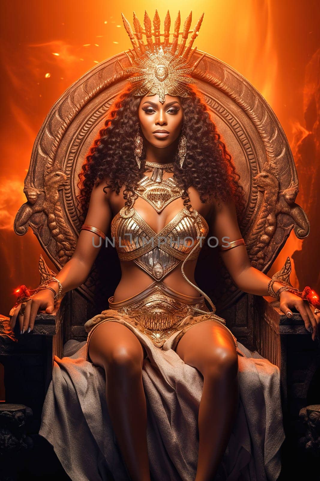 African American Egyptian goddess on the throne. High quality photo