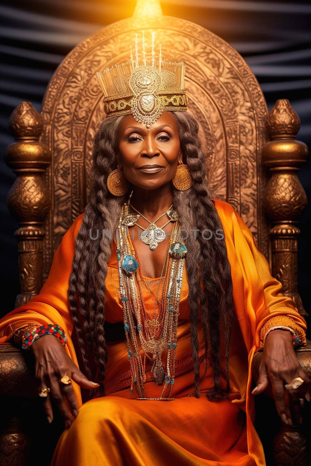 African American Egyptian goddess on the throne. High quality photo