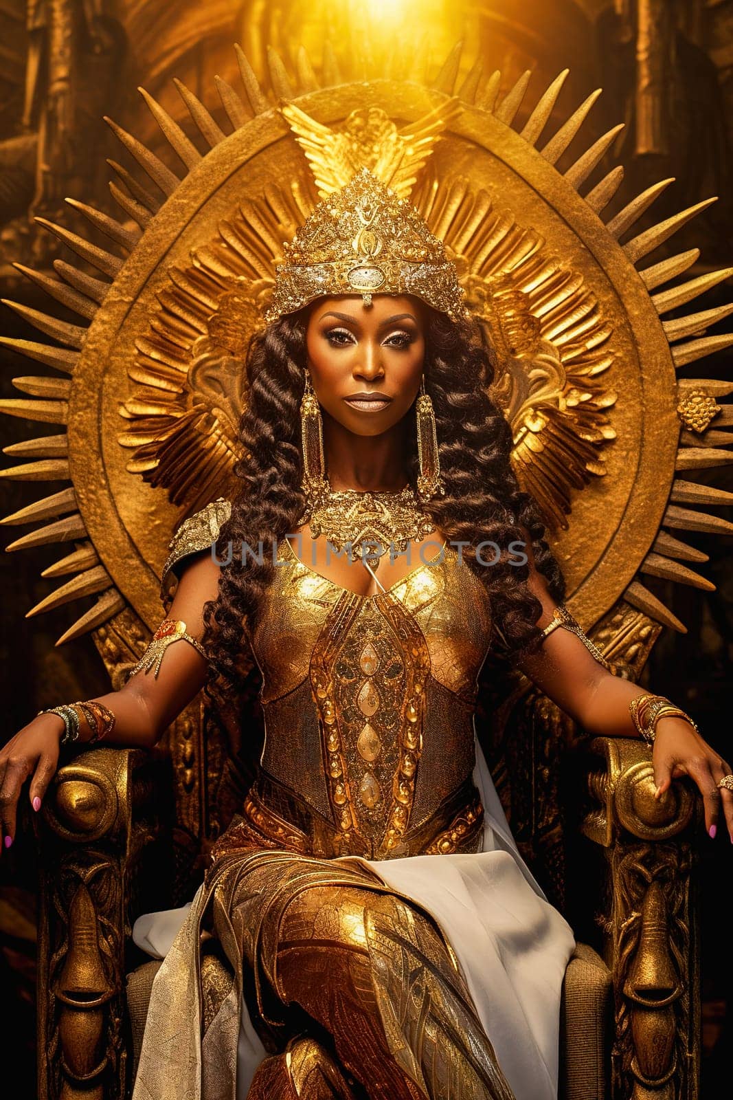 African American Egyptian goddess on the throne. High quality photo