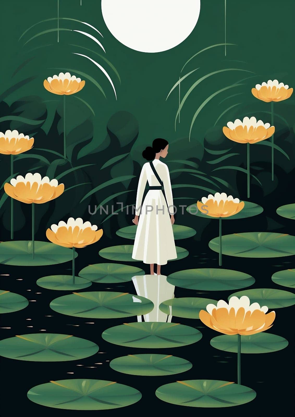 Woman water beauty flower lake lotus nature green by Vichizh