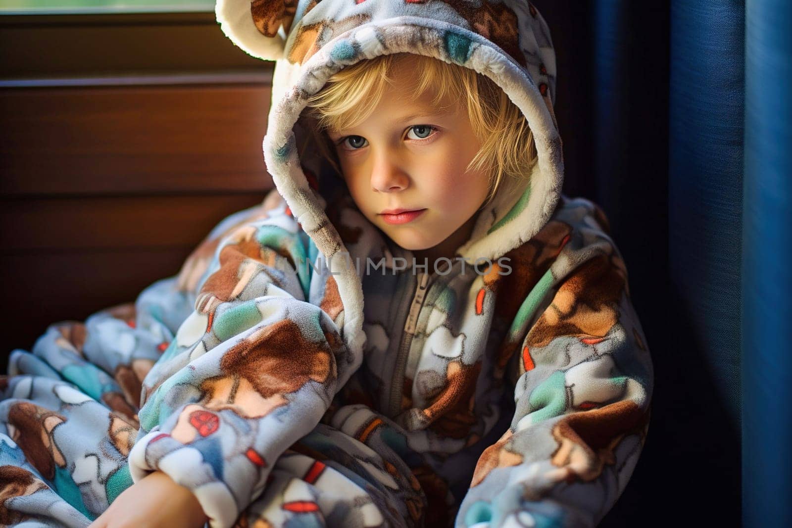 A child in a soft onesie in the form of animals. Pajama suits. High quality photo